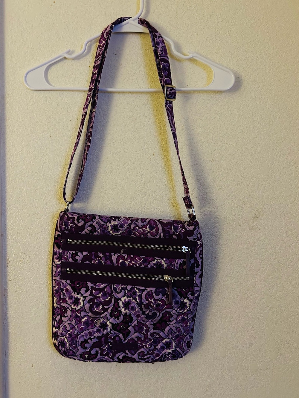 Vera Bradley Purple Quilted Crossbody Bag with Floral Pattern